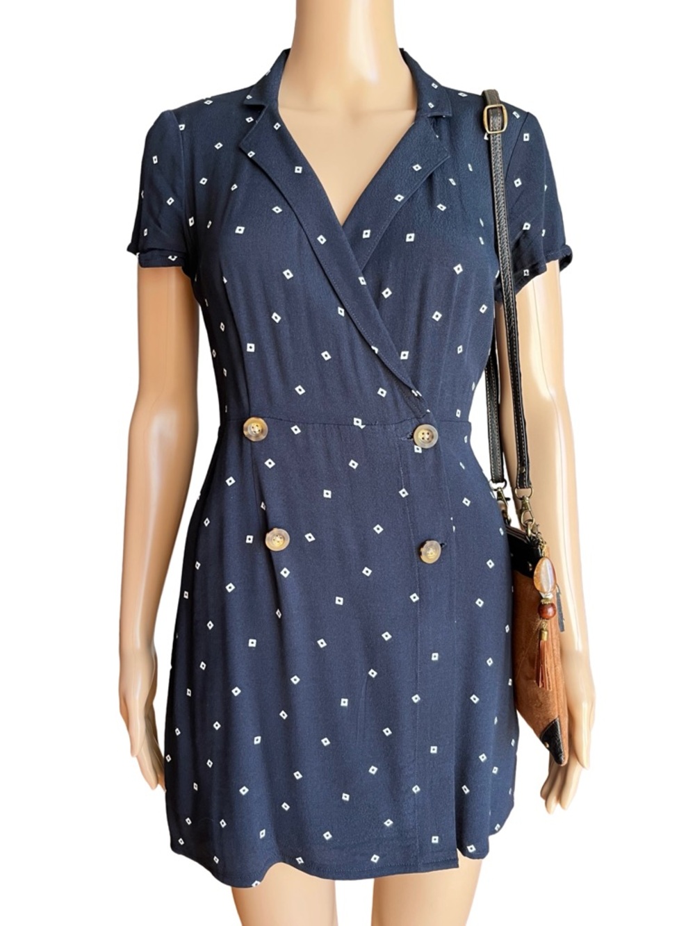 Abercrombie Navy Wrap Mini Dress XS/S Viscose A-Line